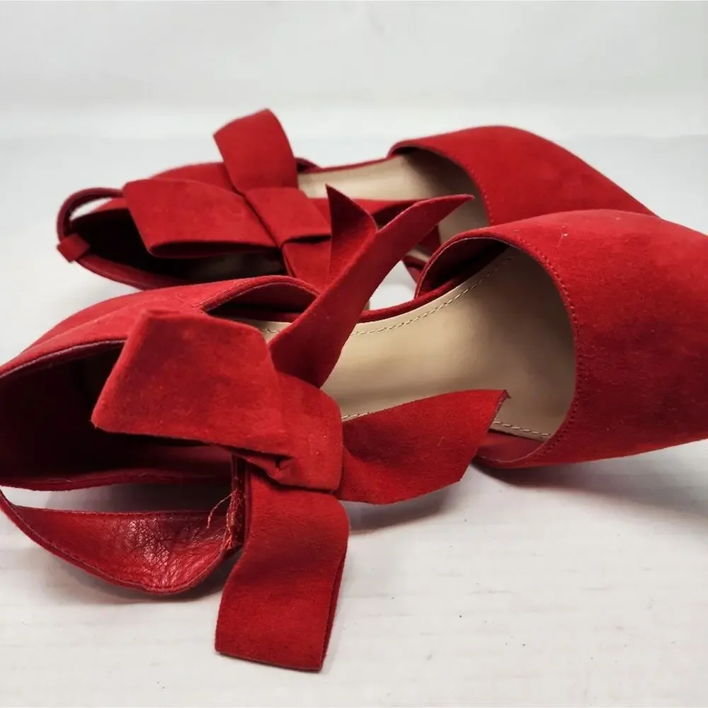 Just Fab Red Bow Stilettos Heels Ankle Strap Pointed Toe‎ Heels Women's Size 9